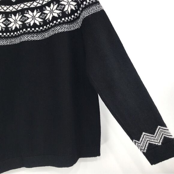 Talbots NEW Black Cardigan Sweater with White Nordic Snowflake Pattern - Picture 8 of 11